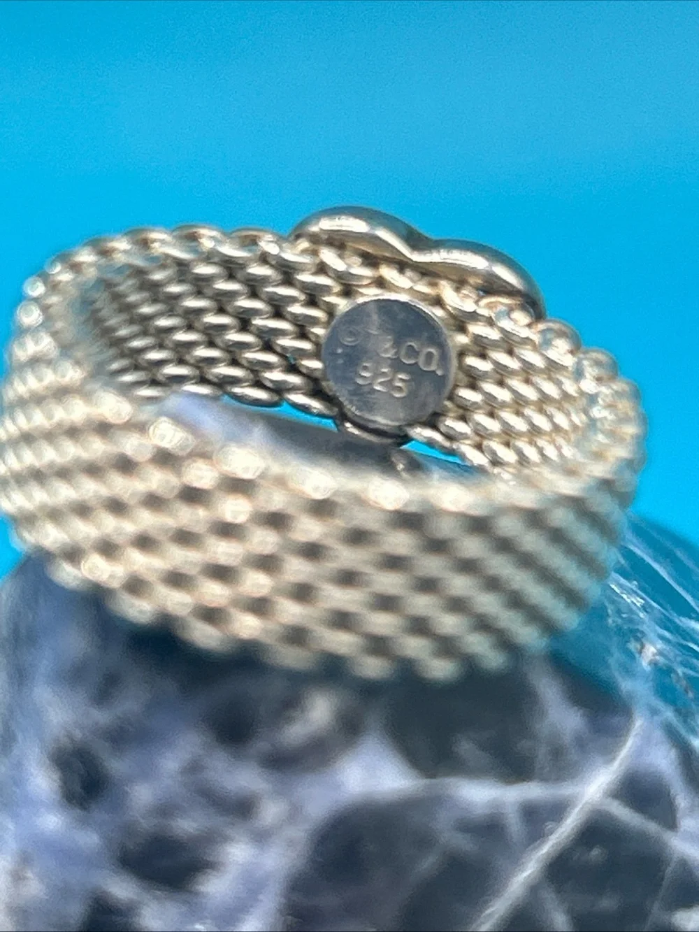 Tiffany & Co. 925 Vintage Mesh Ring W/Heart Sz  6.75 -7 Somerset Collection